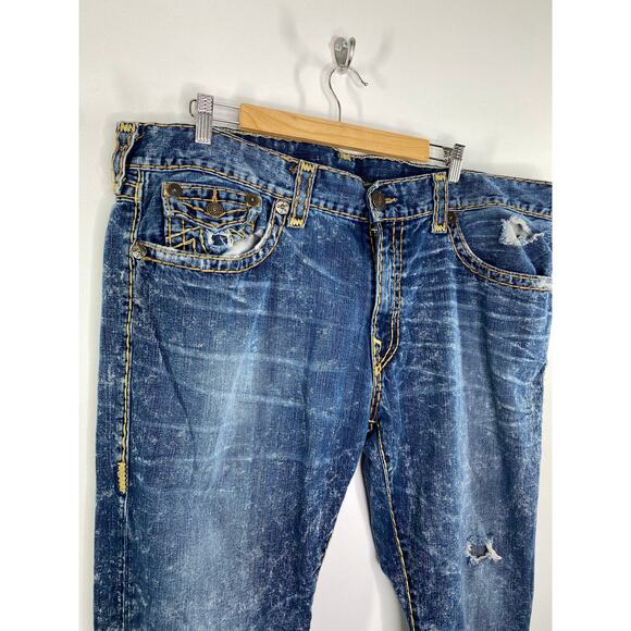 True Religion Acid Wash Distressed 100% Cotton Non Stretch Jeans Men's Size 42 - Picture 5 of 12